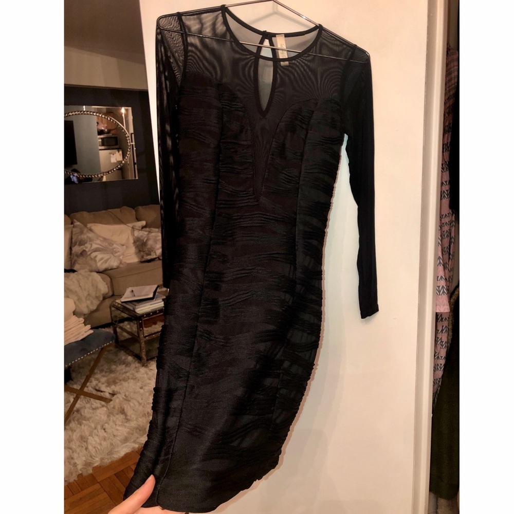 Nasty Gal black plunging mesh dress with ruching - Picture 7 of 8